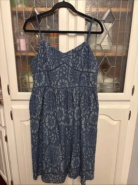 Ann Taylor Loft Blue Lace Spaghetti Strap Sundress